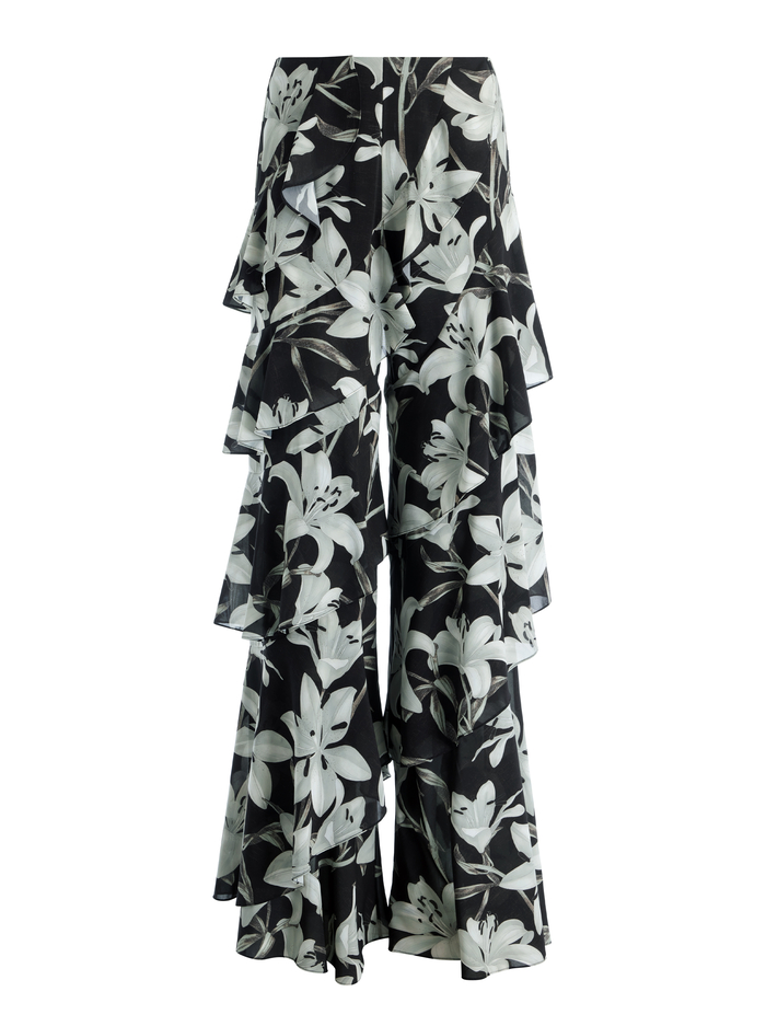 LOTUS HIGH RISE WIDE LEG RUFFLE PANT - STARGAZER BLACK LG image 5 - Alice And Olivia