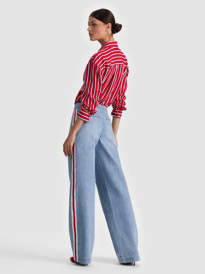 XANDER RACING STRIPE JEAN - EDIE WASH/OFF WHITE/CHILI PEPP image 2 - ALICE + OLIVIA