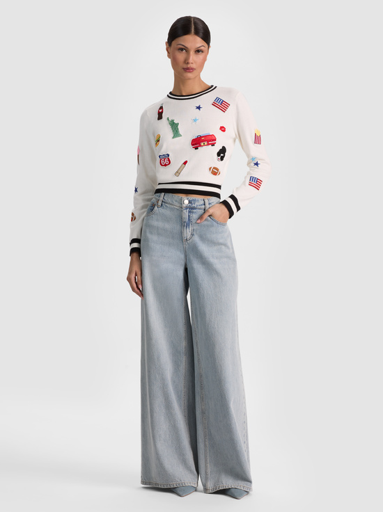 SOFT WHITE MULTI-CAROLANN AMERICANA SHRUNKEN PULLOVER