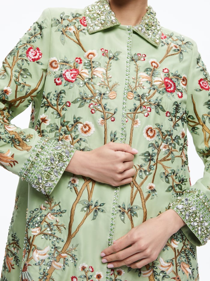 LIV EMBELLISHED COAT - GREEN TEA/MULTI image 3 - Alice And Olivia