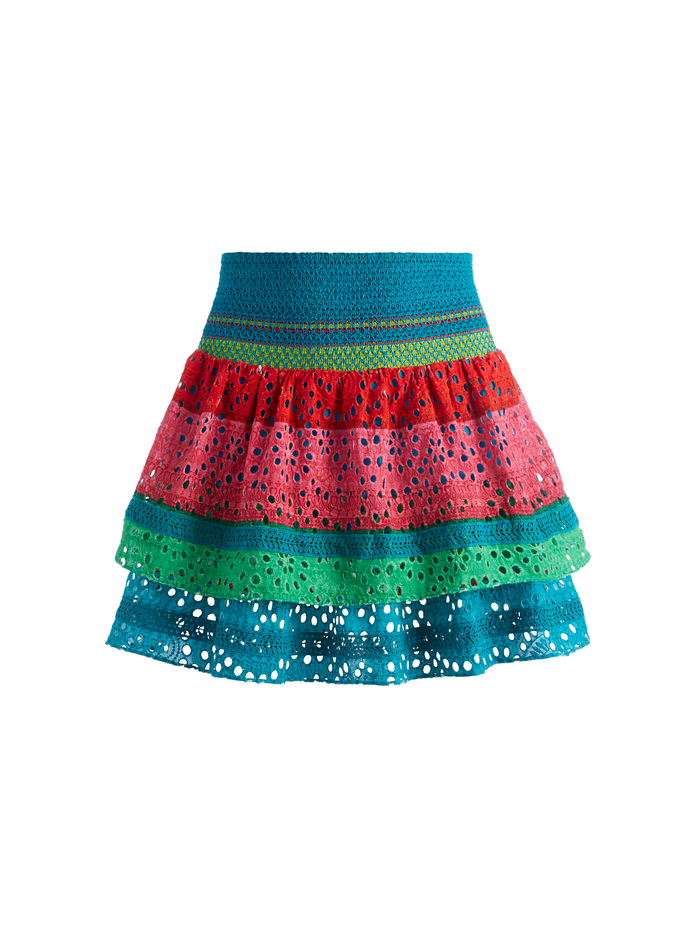 BETHIE SMOCKED TIERED MINI SKIRT - CABO STRIPE/MULTI image 5 - Alice And Olivia