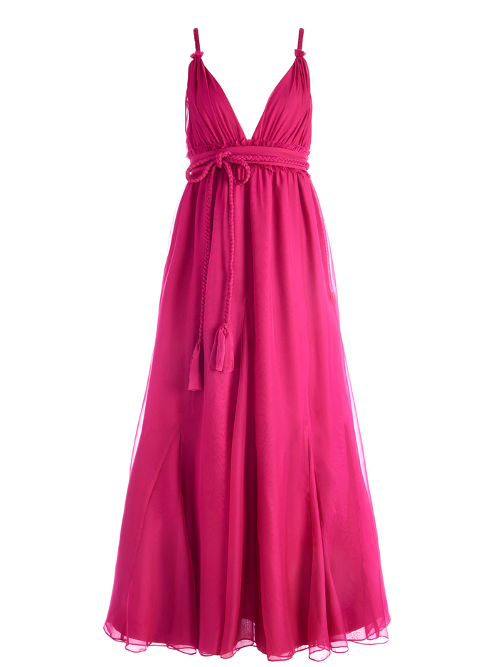 CARISA DEEP V-NECK GOWN WITH BRAIDED BELT - RASPBERRY image 5 - Alice And Olivia