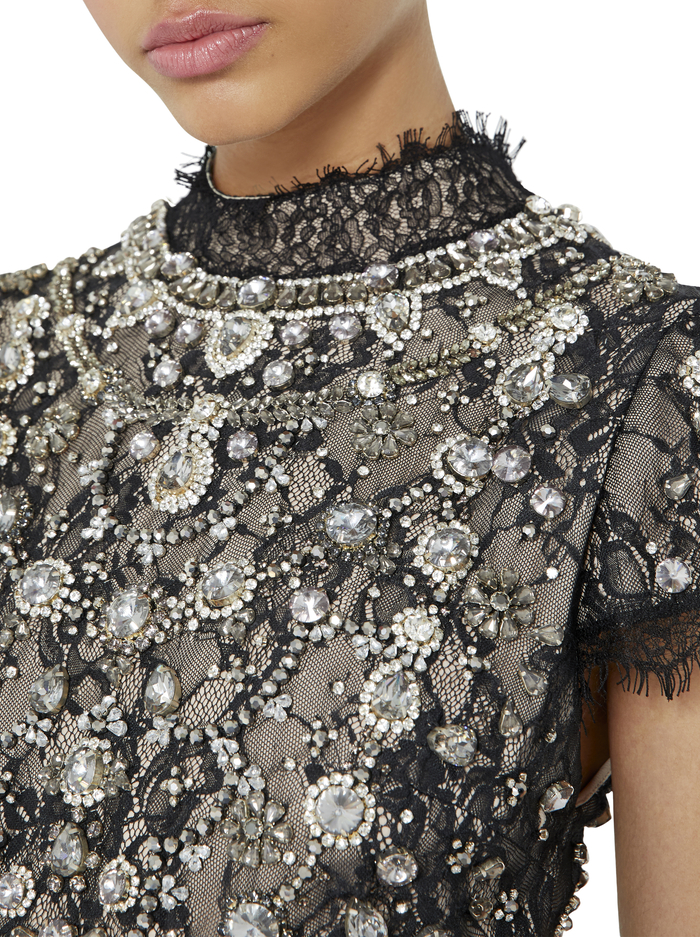 DORIAN CRYSTAL MOCK NECK MINI GOWN - BLACK image 1 - Alice And Olivia