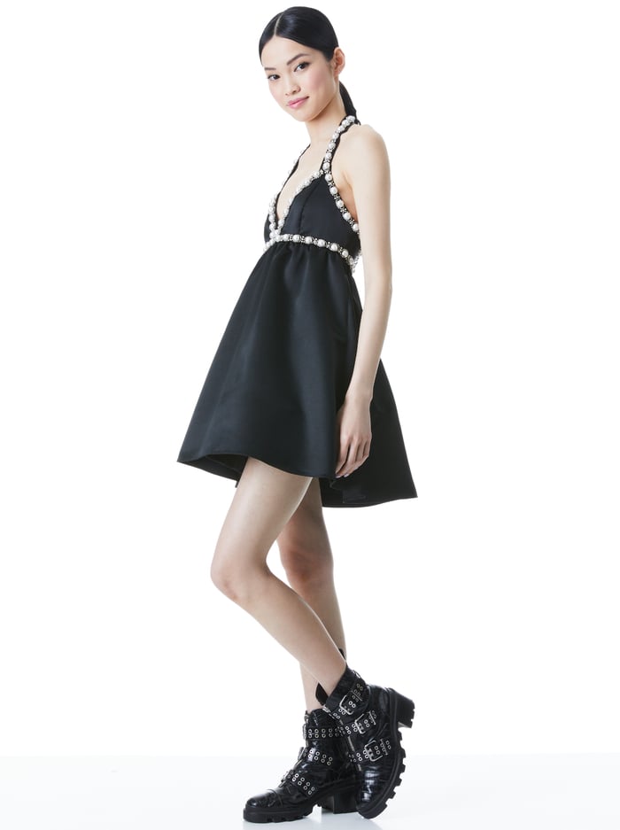 LAURENA EMBELLISHED TIE NECK MINI DRESS - BLACK image 4 - Alice And Olivia