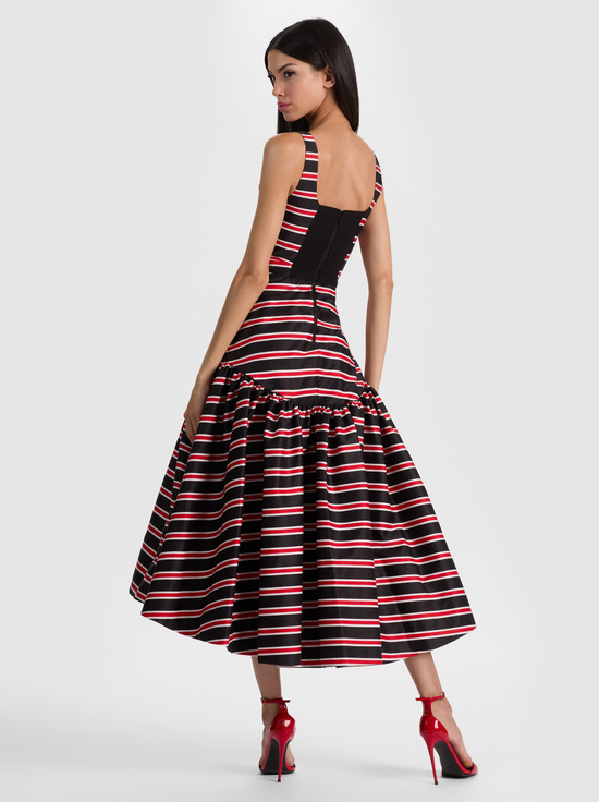 TEAKWOOD STRIPE LG BLACK-DIANA STRUCTURED MIDI DRESS