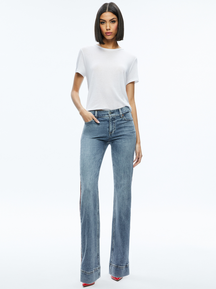 REY SIDE ZIPPER WIDE LEG JEAN - SADIE LT VINT BLUE/BRT RUBY image 4 - Alice And Olivia