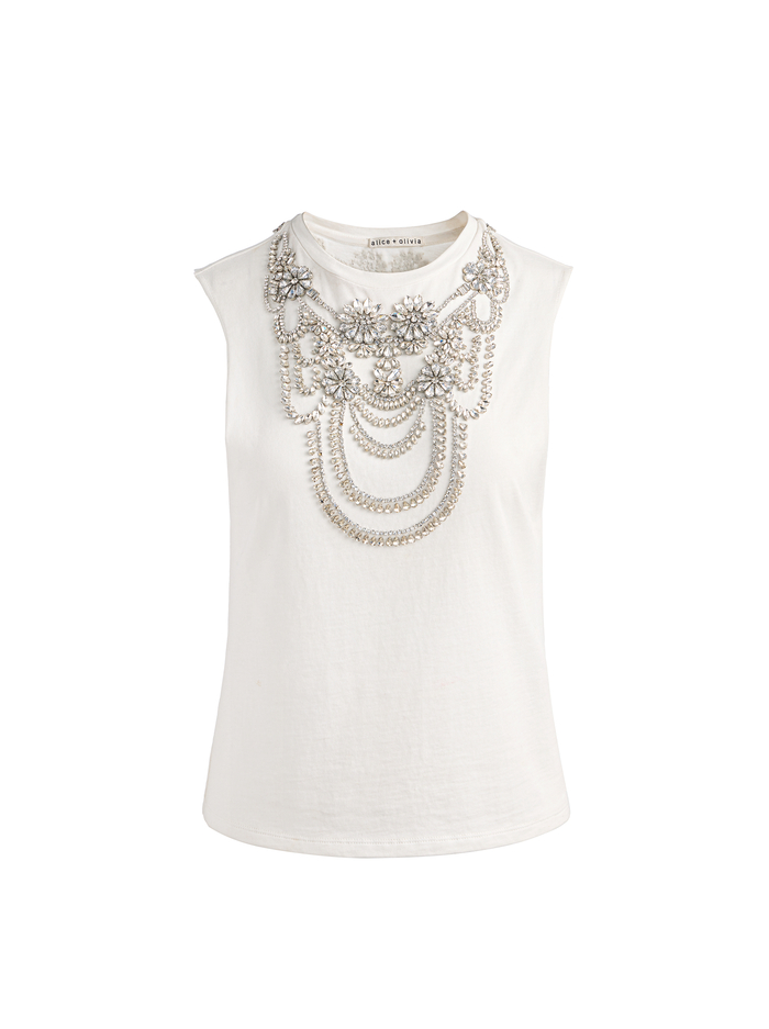 DEDE EMBELLISHED TANK - OFF WHITE image 5 - Alice And Olivia