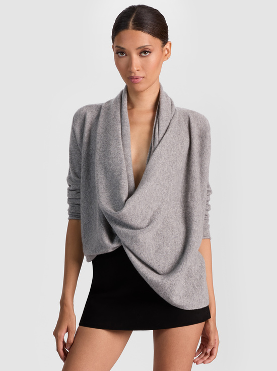 MEDIUM HEATHER GREY-JULES CASHMERE DRAPED PULLOVER