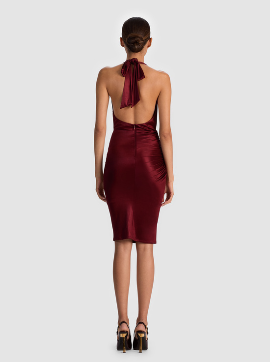 OXBLOOD-ROMY DRAPED MIDI DRESS