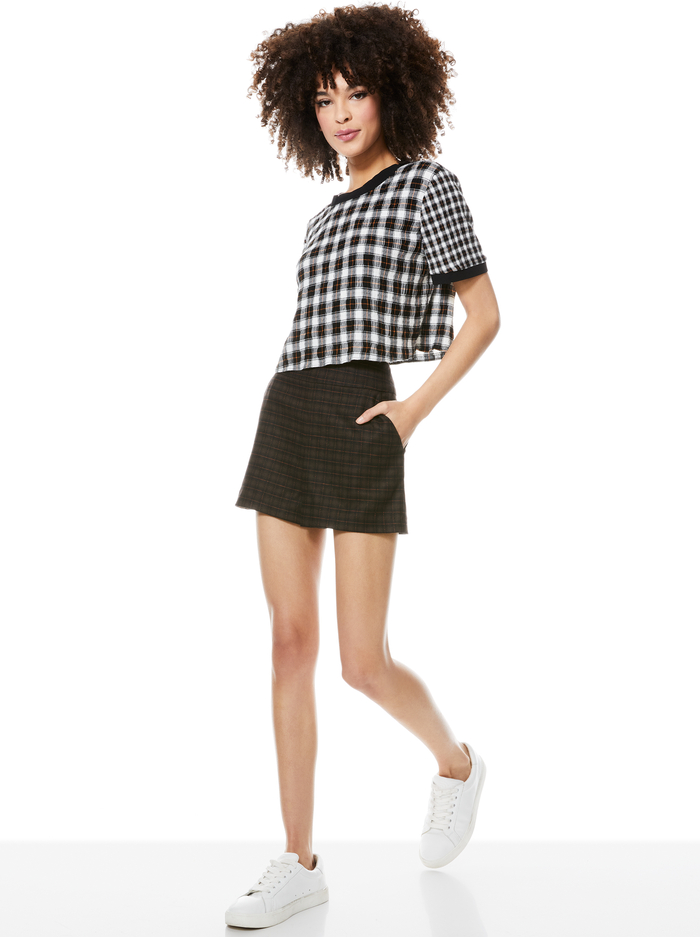 PIERA PLAID CROPPED TEE - SHAW PLAID LG BLACK image 3 - Alice And Olivia