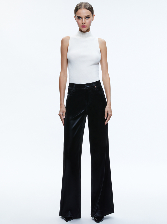 TRISH SHINY VEGAN LEATHER BAGGY PANT - BLACK image 1 - Alice And Olivia