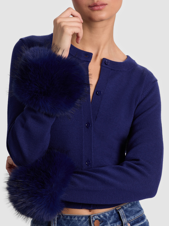 MIDNIGHT BLUE-DOLLIE FAUX FUR CUFF CARDIGAN