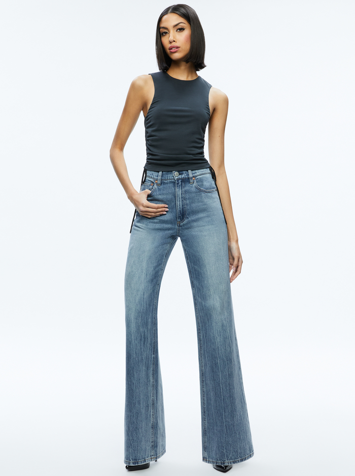 CHRISSY CREWNECK RUCHED CROP TOP - BLACK image 2 - Alice And Olivia