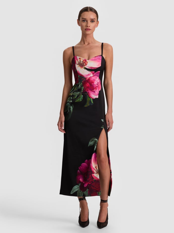 NINA MIDI DRESS - EMPRESS BLOOM BLACK - ALICE + OLIVIA