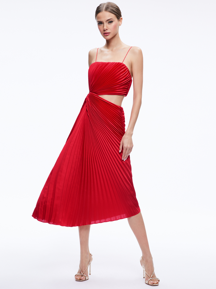 FAYETH CUT OUT ASYMMETRICAL HEM MIDI DRESS - CHILI PEPPER - Alice And Olivia