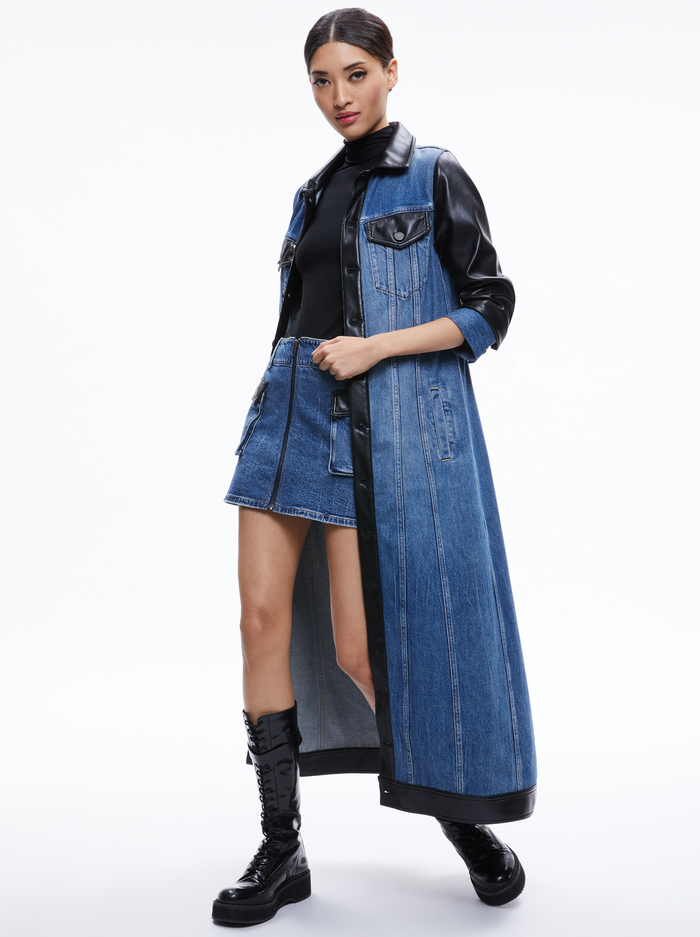 DARREN VEGAN LEATHER COMBINATION JACKET - BROOKLYN BLUE - Alice And Olivia