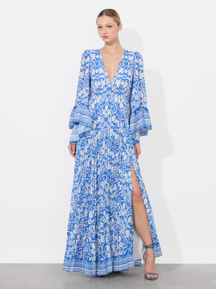 SELENE PLEATED MAXI DRESS - SOIREE TRUE BLUE image 4 - Alice And Olivia