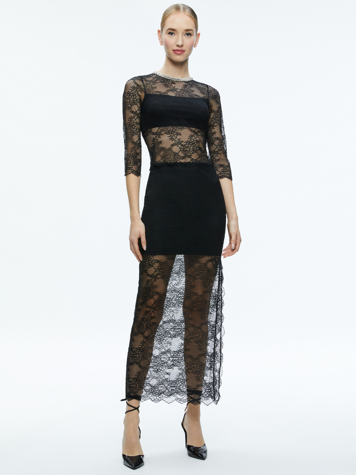 VANITA EMBELLISHED NECK LACE CROP TOP + IYANNA LACE MAXI SKIRT - 