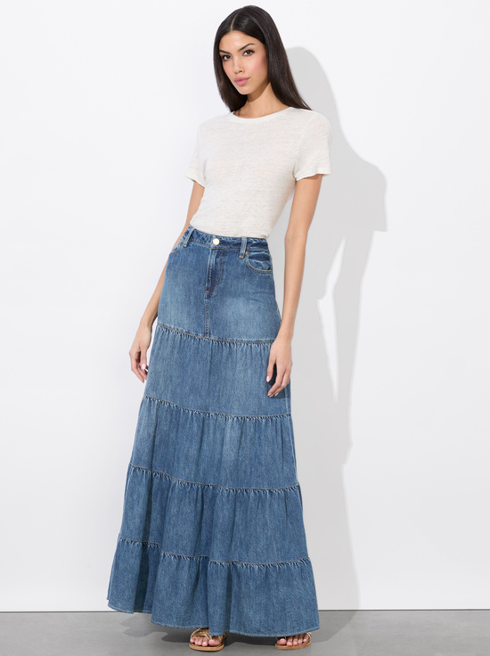 LIANA VINTAGE BLUE-MINDY TIERED MAXI SKIRT