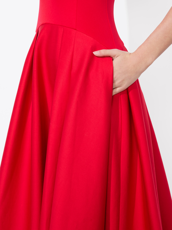 BRIGHT RUBY-ADLEY DROP WAIST MIDI DRESS