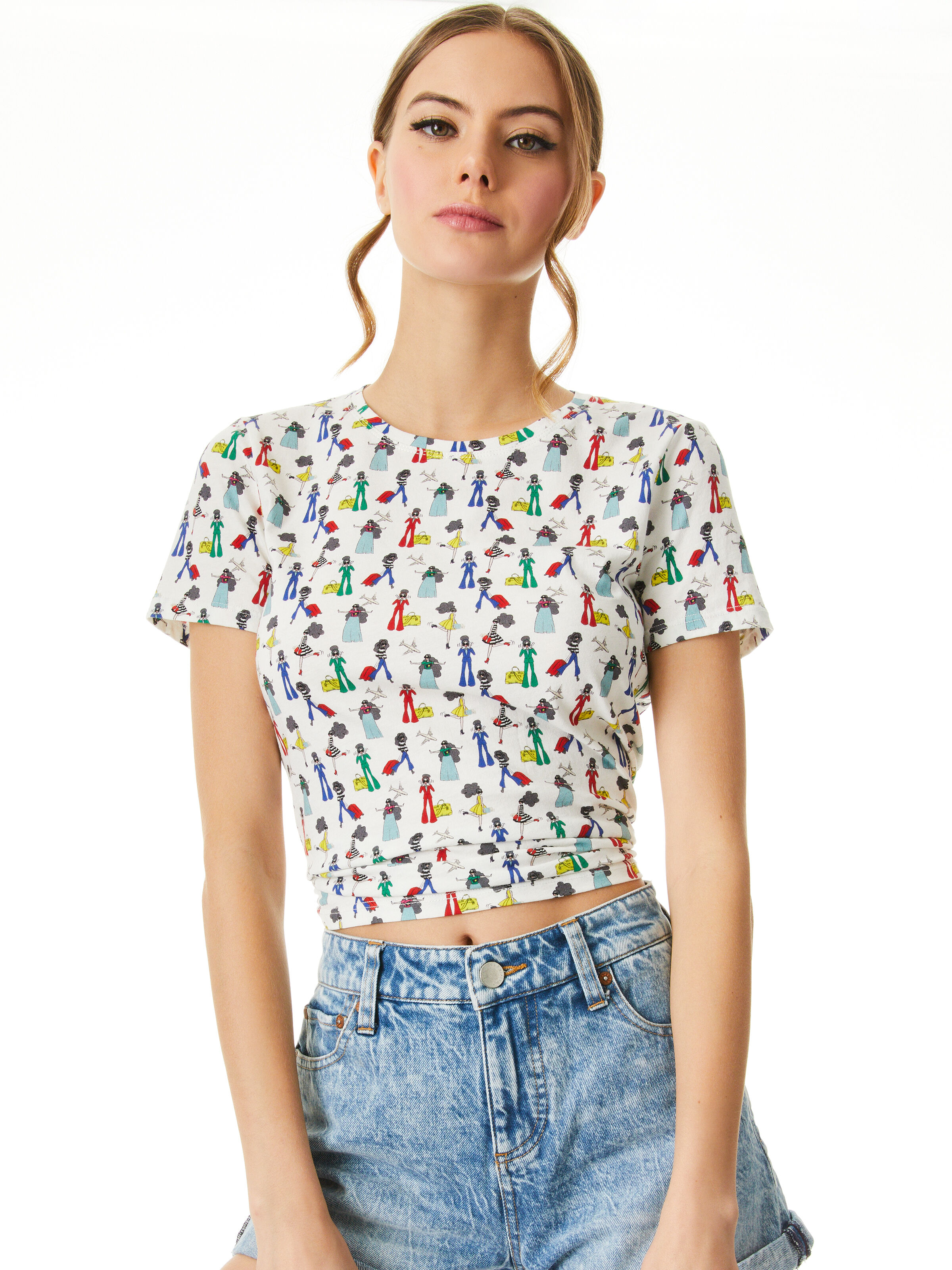 【ALICE + OLIVIA】 Rylyn Staceface Ss Crew Nk Top Rylyn Tee In White/multi | Alice + Olivia