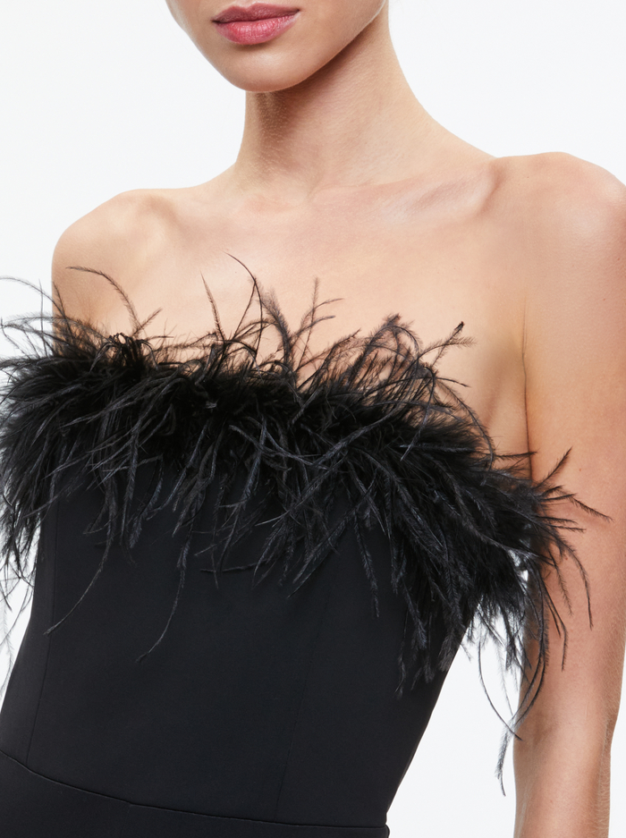 IDELL OFF SHOULDER FEATHER TRIM JUMPSUIT - BLACK image 3 - Alice And Olivia