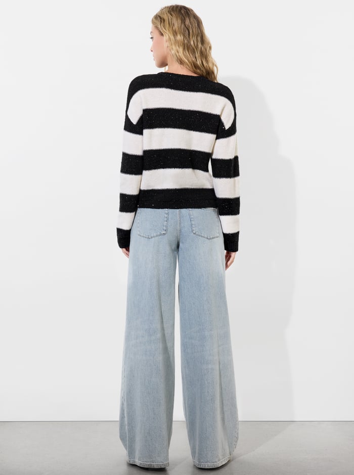 JACQUES SEQUIN PULLOVER - SOFT WHITE/BLACK image 2 - Alice And Olivia