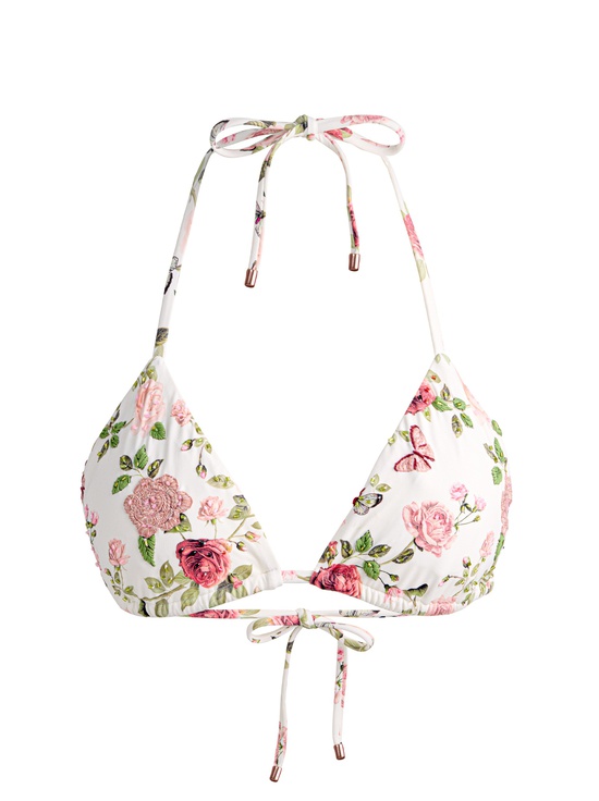 GARDEN GOSSIP OFF WHITE-A+O X PQ SWIM EMBROIDERED TRIANGLE BIKINI TOP