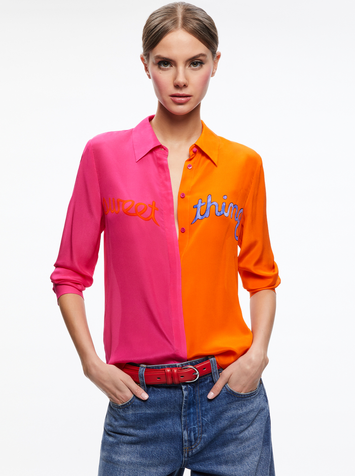 A+O X DEBORAH KASS WILLA PLACKET TOP - SWEET THING - Alice And Olivia