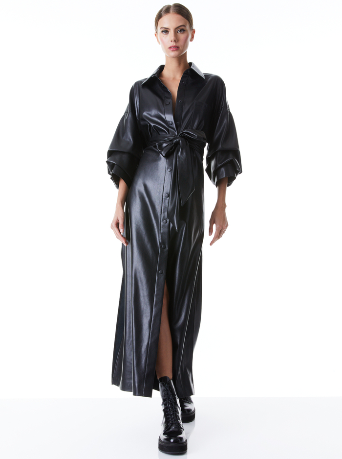 TANIKA VEGAN LEATHER BUTTON FRONT MAXI DRESS - BLACK - Alice And Olivia