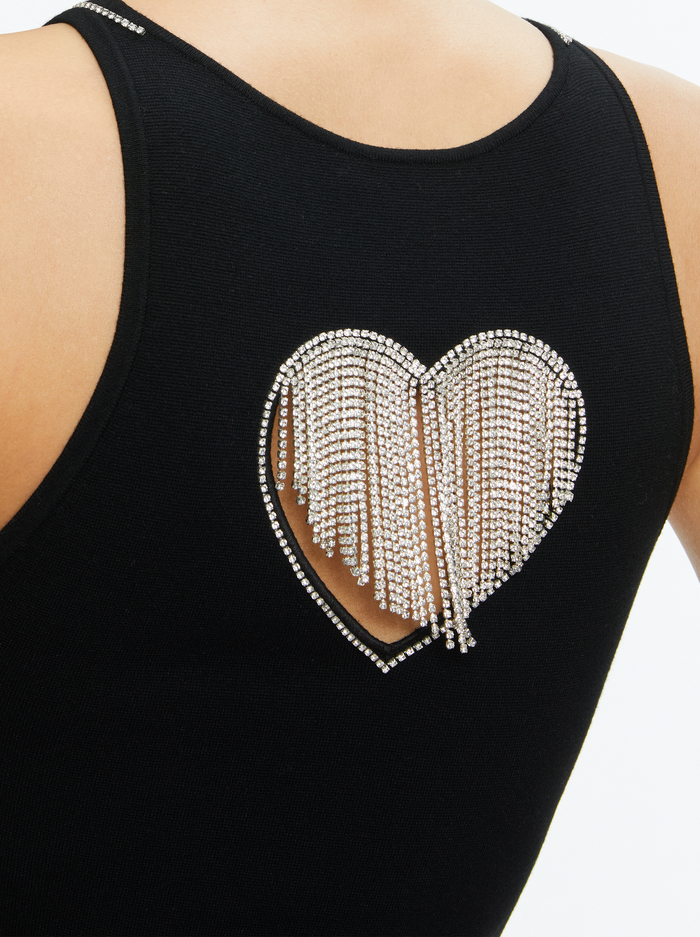 VAL CRYSTAL FRINGE CUTOUT TANK - BLACK image 3 - Alice And Olivia