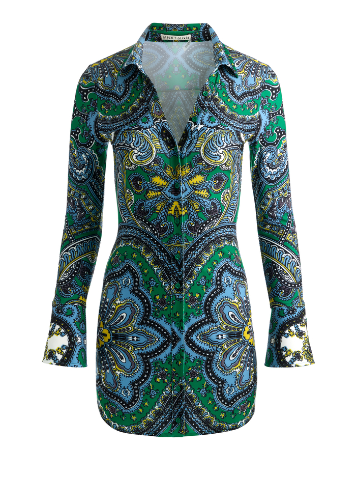 FREYA BUTTON DOWN DRESS - BON VOYAGE DEEP EMERALD image 5 - ALICE + OLIVIA