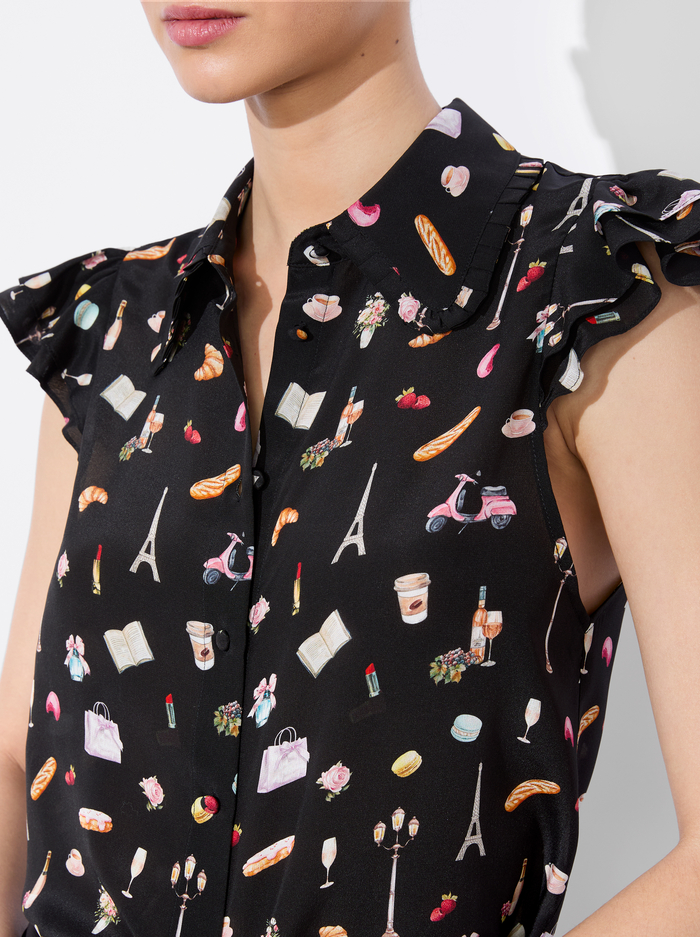 MARTEL SILK BLOUSE - BLACK MULTI image 3 - Alice And Olivia