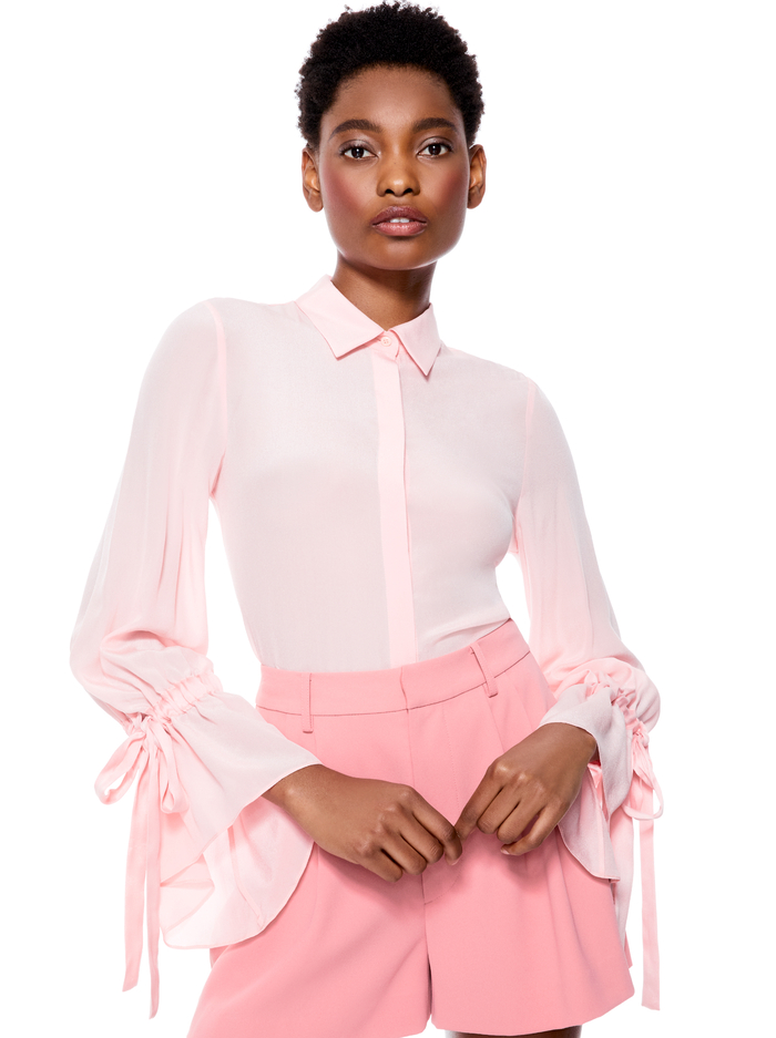 Willa Ruffle Cuff Top In Blush Alice And Olivia