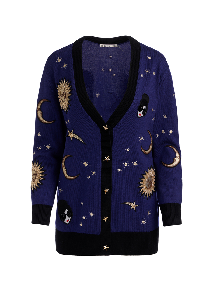BRADFORD CELESTIAL STACEFACE CARDIGAN - MIDNIGHT MULTI image 6 - Alice And Olivia