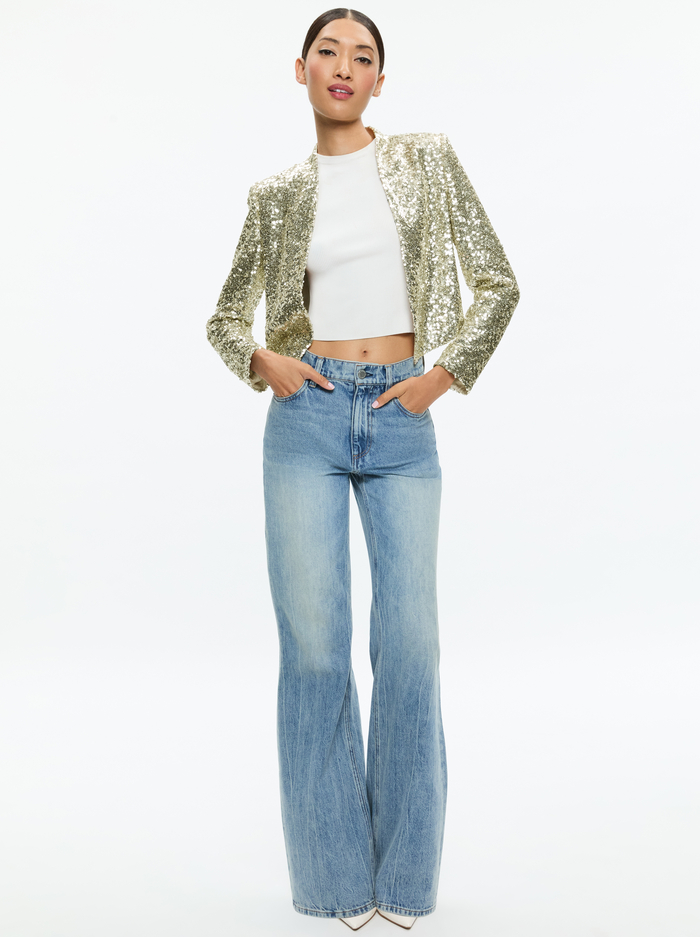 NEW HARVEY SEQUIN OPEN FRONT JACKET - PALE GOLD image 1 - Alice And Olivia