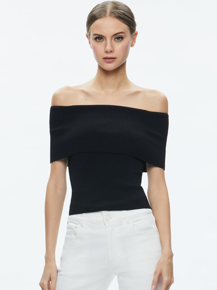 DOLAN FOLDOVER SLEEVELESS PULLOVER - BLACK - Alice And Olivia