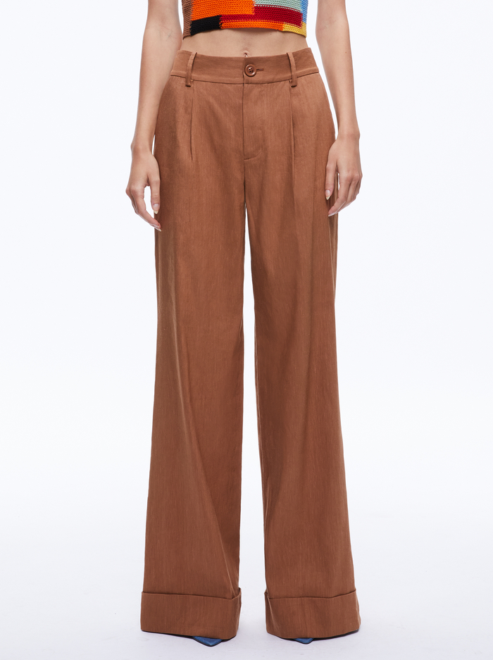TOMASA CUFFED LINEN TROUSER - CAMEL - Alice And Olivia