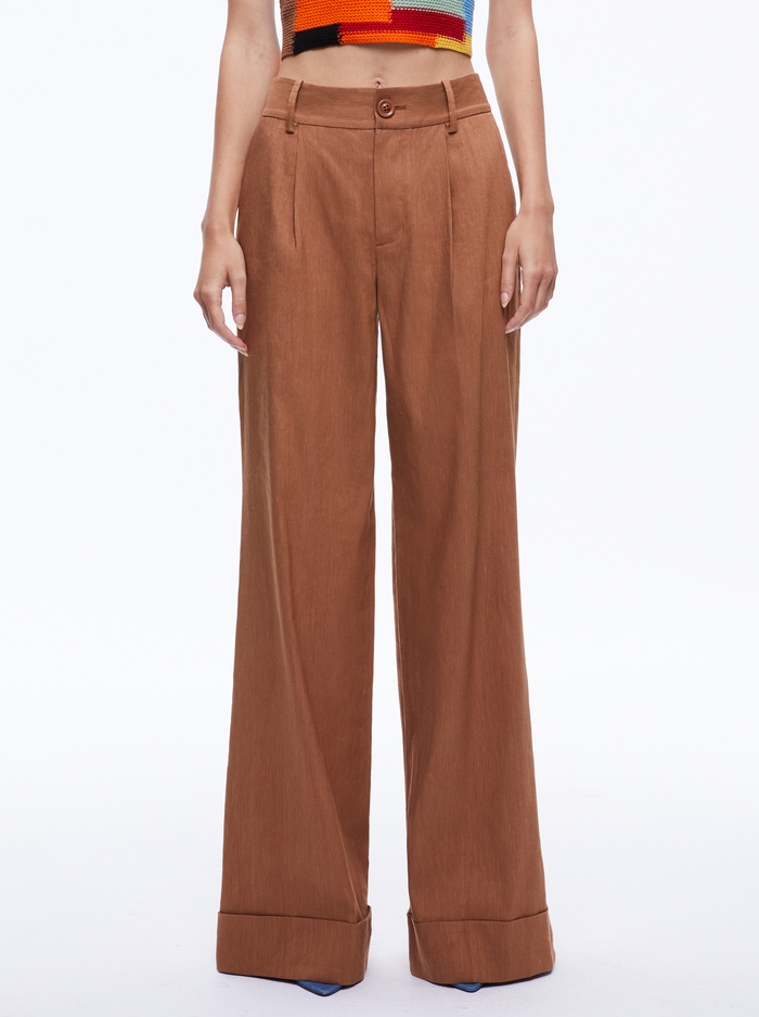 TOMASA CUFFED LINEN TROUSER - CAMEL - Alice And Olivia
