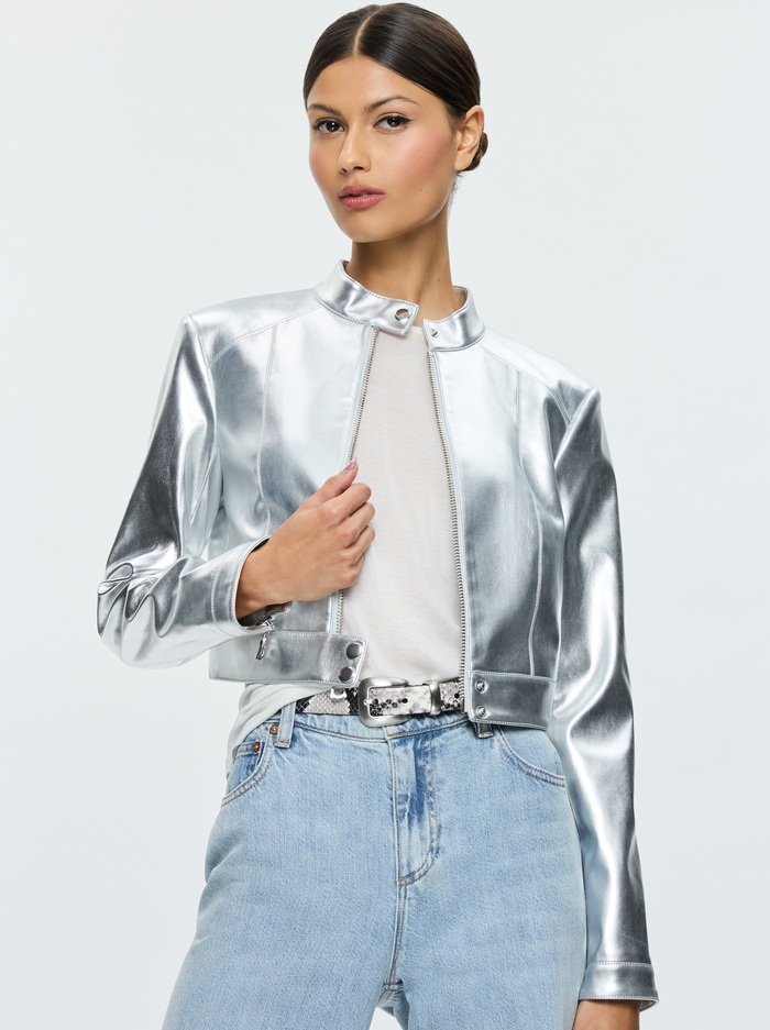 LARI VEGAN MOTO JACKET - SILVER - Alice And Olivia