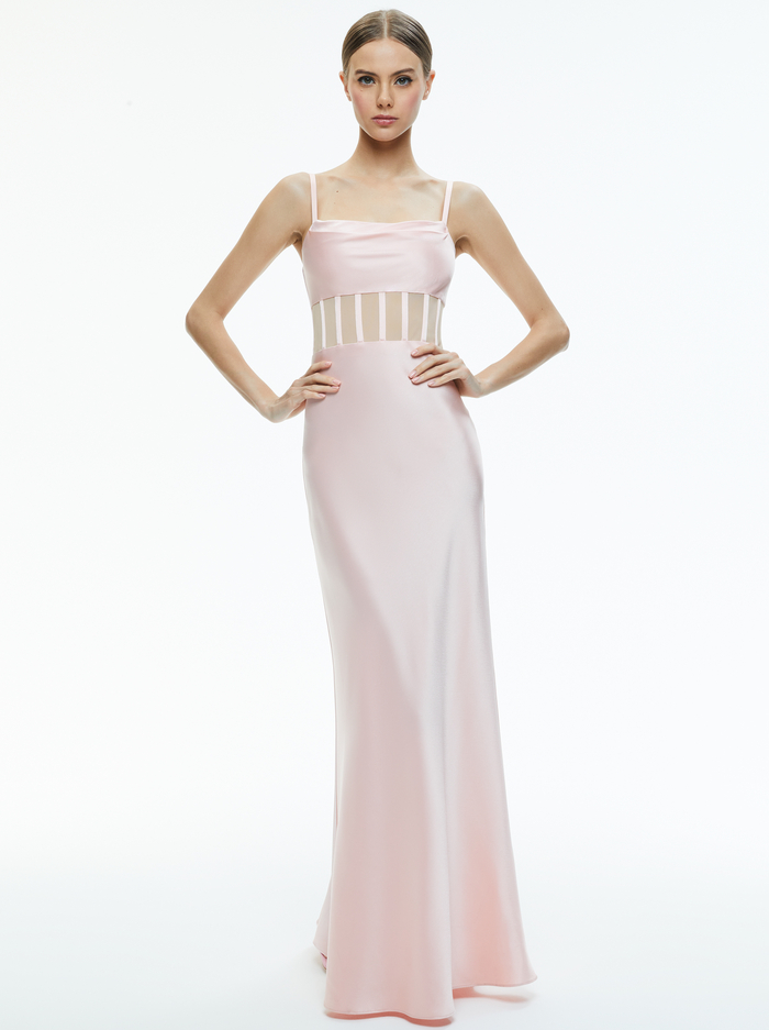 Valentina Draped Corset Maxi Dress In Pink Lace | Alice + Olivia