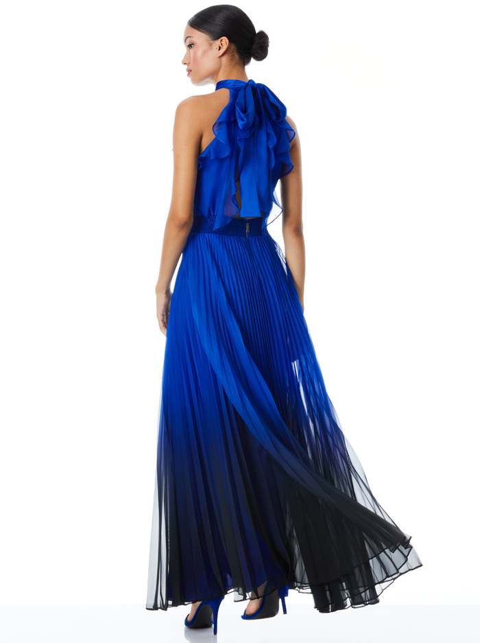 DITA BOW NECK OPEN BACK PLEATED MAXI DRESS - WINTER OMBRE ROYALTY image 1 - Alice And Olivia