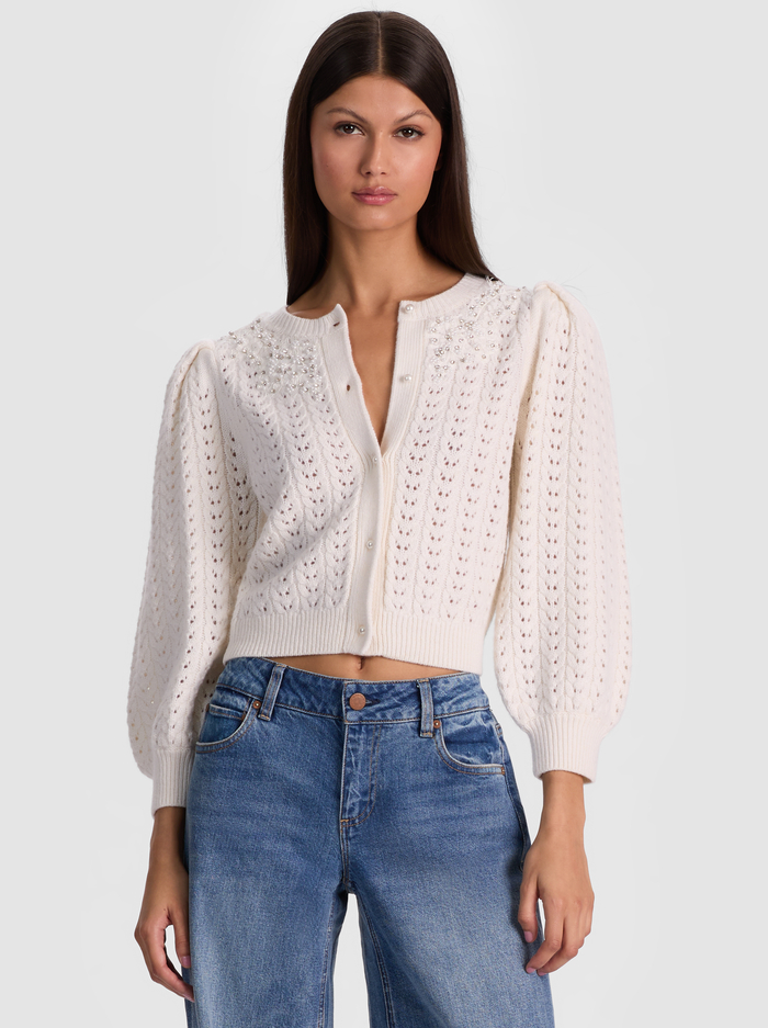 DORIS EMBELLISHED CARDIGAN - SOFT WHITE - Alice And Olivia