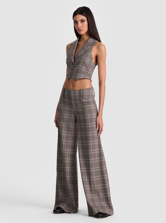 OLIVIA PLAID WIDE LEG PANT - BLACK/OFF WHITE/DARK CHOCOLATE image 4 - Alice And Olivia