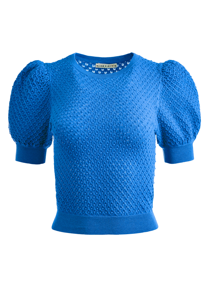RISA PUFF SLEEVE POINTELLE PULLOVER - PALACE BLUE image 5 - ALICE + OLIVIA