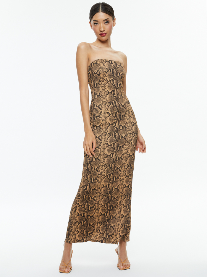 DELORA STRAPLESS MAXI DRESS - CAMEL/BLACK SNAKE image 3 - Alice And Olivia