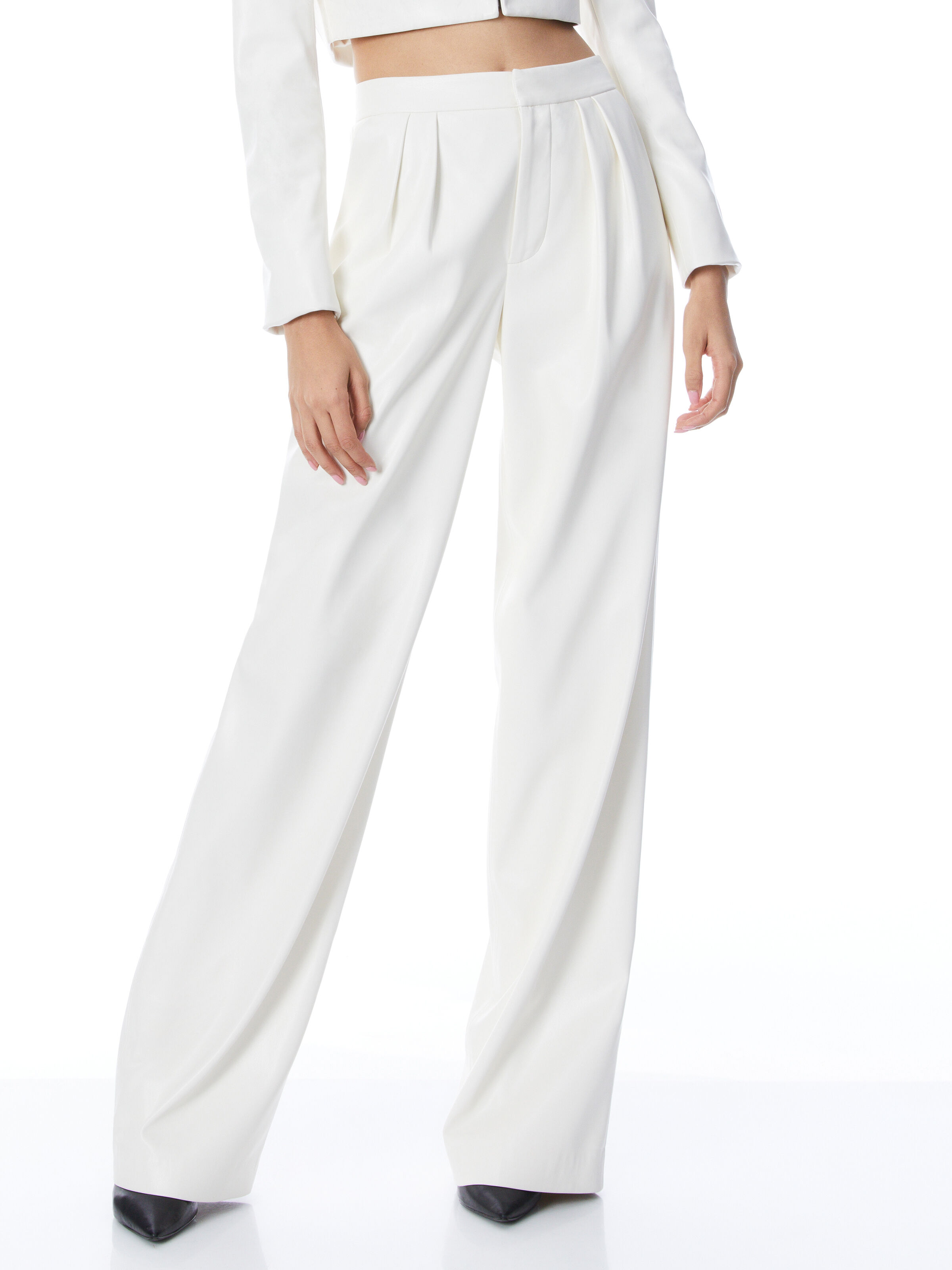 Pompey Vegan Leather High Waisted Pleated Pant In Ecru Alice Olivia