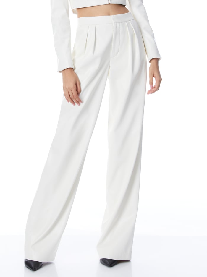 POMPEY VEGAN LEATHER HIGH WAISTED PLEATED PANT - ECRU - Alice And Olivia