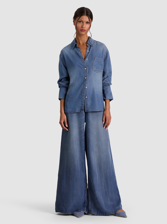 FLORENCE VINTAGE BLUE-FINELY OVERSIZED DENIM BUTTON DOWN