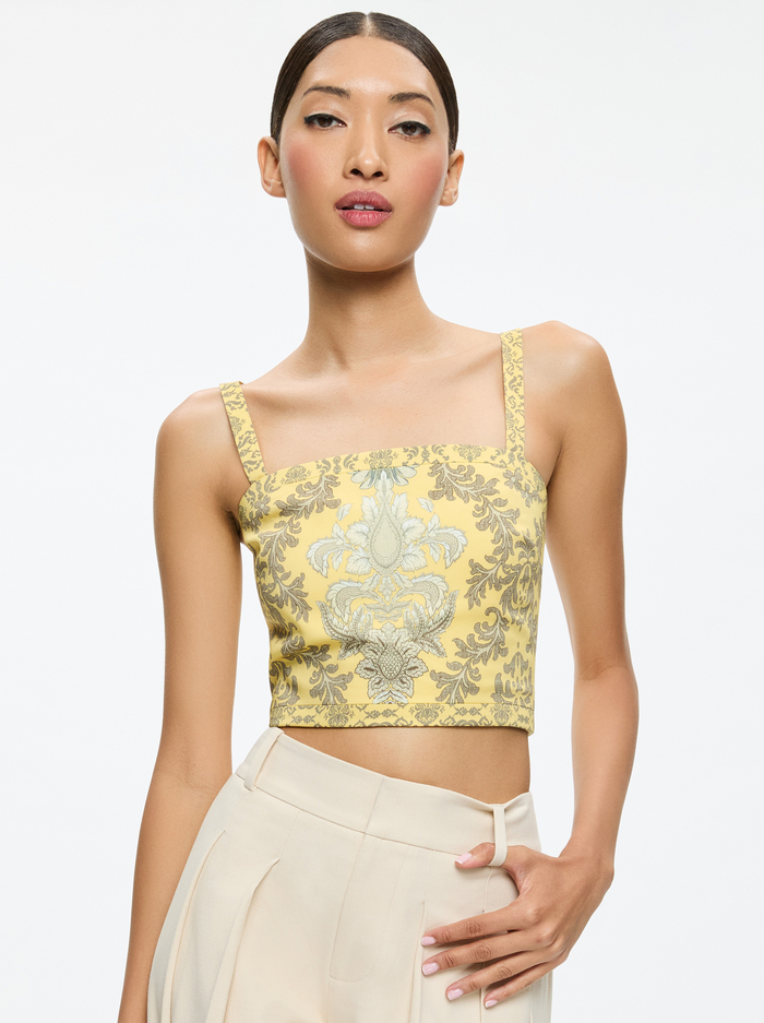 SASHA LACE UP BACK CROPPED TOP - VANITY LEMON MERINGUE/MULTI - Alice And Olivia